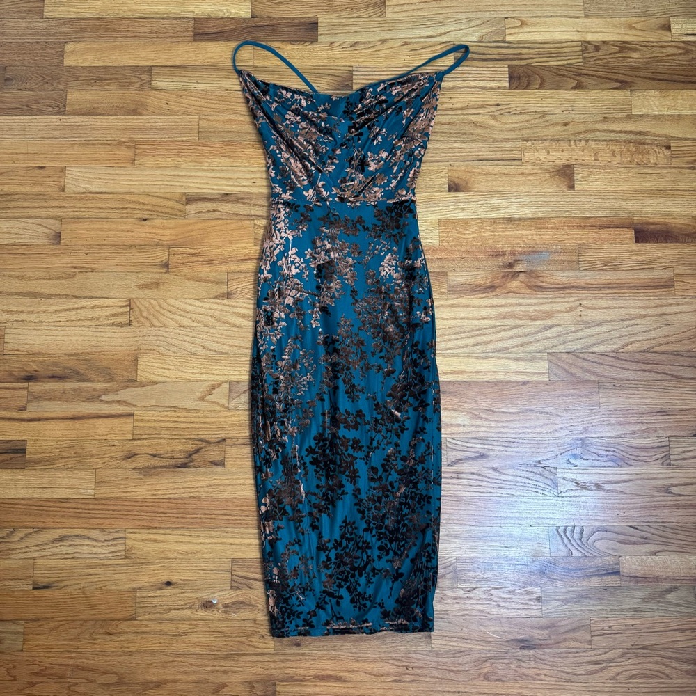 Fashion Nova brown and Green Spaghetti Strap Bodycon Dress